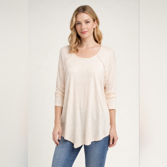 LC Lauren Conrad Tops - Lauren Conrad Ivory Ruffle Trim Raglan Shirt